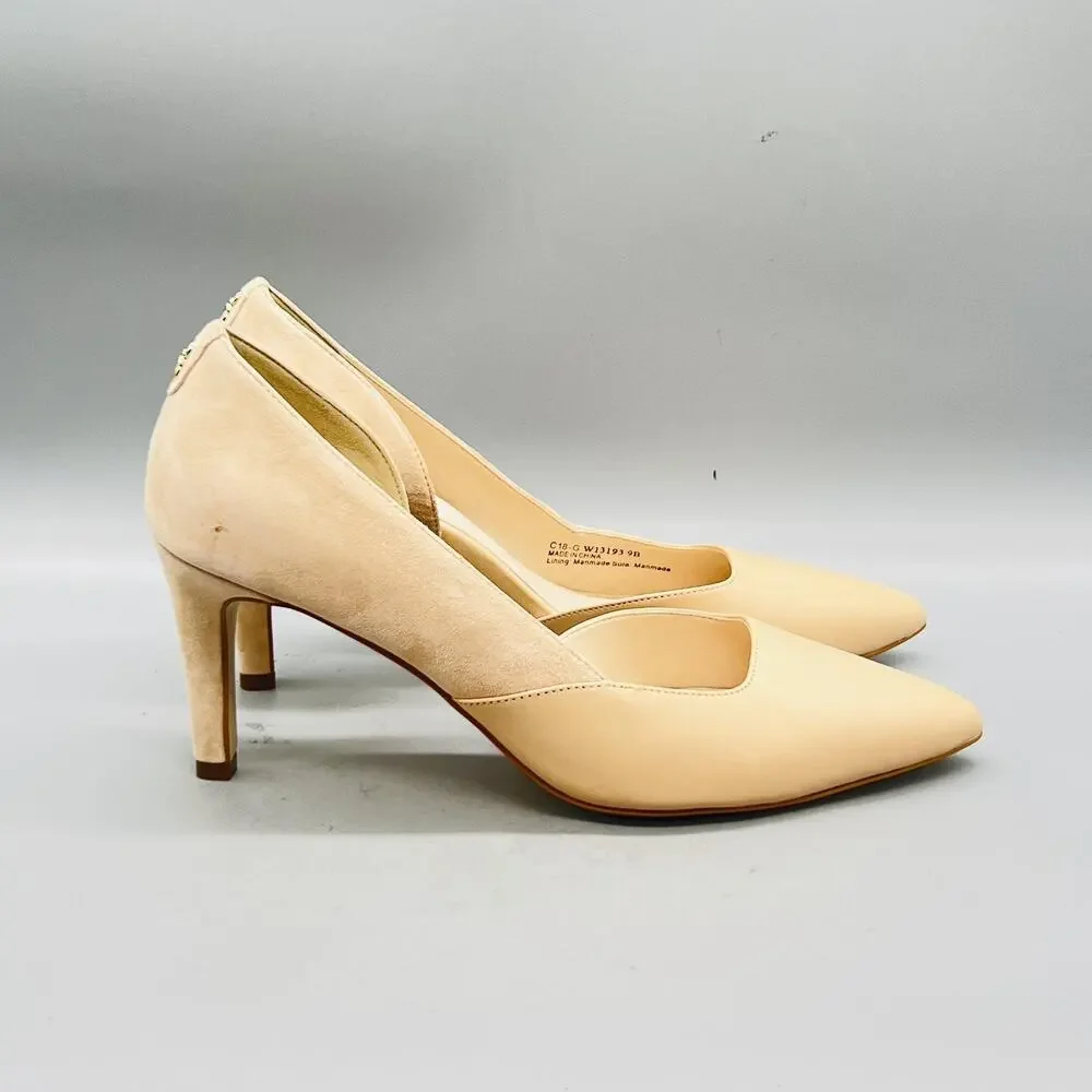 Cole Haan Shoes Womens 9 Beige Leather Suede Colorblock Pumps Pointed Toe Heels